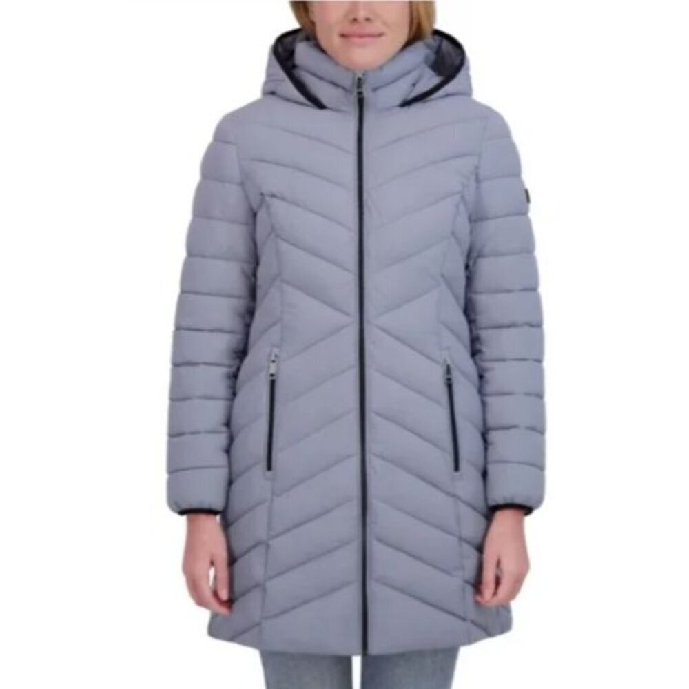 DKNY Dove Gray Winter Puffer Hooded Coat Size XL